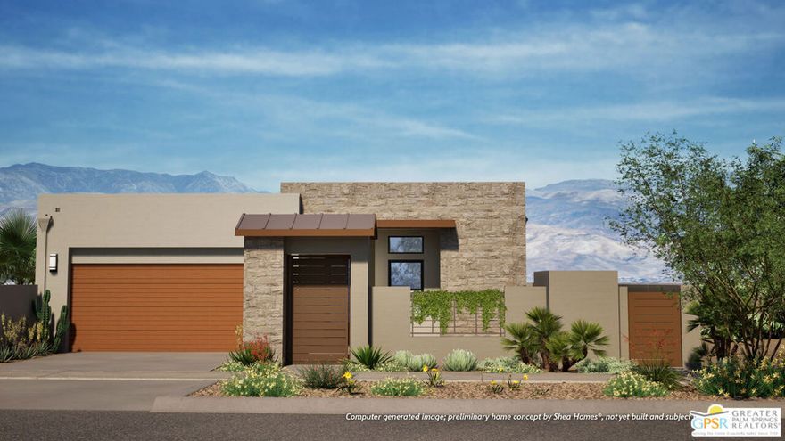 Welcome to Cotino, Storyliving by Disney, the first community of its kind in Rancho Mirage. Nestled in the serene Longtable Park section of our community, this exquisite 2-bedroom, 2.5-bathroom home (Atelier) by Shea Homes is nearly finished being built and is thoughtfully designed for those 55 and older who seek a harmonious blend of luxury and tranquility. Encompassing 2,262 square feet, this residence invites you to experience resort-style living. The striking Agrarian exterior by Shea Homes sets the tone for character, while the open floor plan celebrates the seamless indoor- outdoor lifestyle that defines Rancho Mirage living. The gourmet kitchen, outfitted with high-end appliances, an elegant backsplash, and an oversized island, creates the perfect setting for entertaining and connection. The refined primary suite offers a sanctuary with a well-appointed bath and direct access to the outdoors. The secondary bedroom, complete with an attached bath, along with a versatile flex space, provides flexible living options tailored to your needs. Cotino combines natural beauty, charming parks, and the magic of Disney to create a unique and vibrant community -- perfect for beginning your next chapter. Come see for yourself and experience all that this exceptional community has to offer.