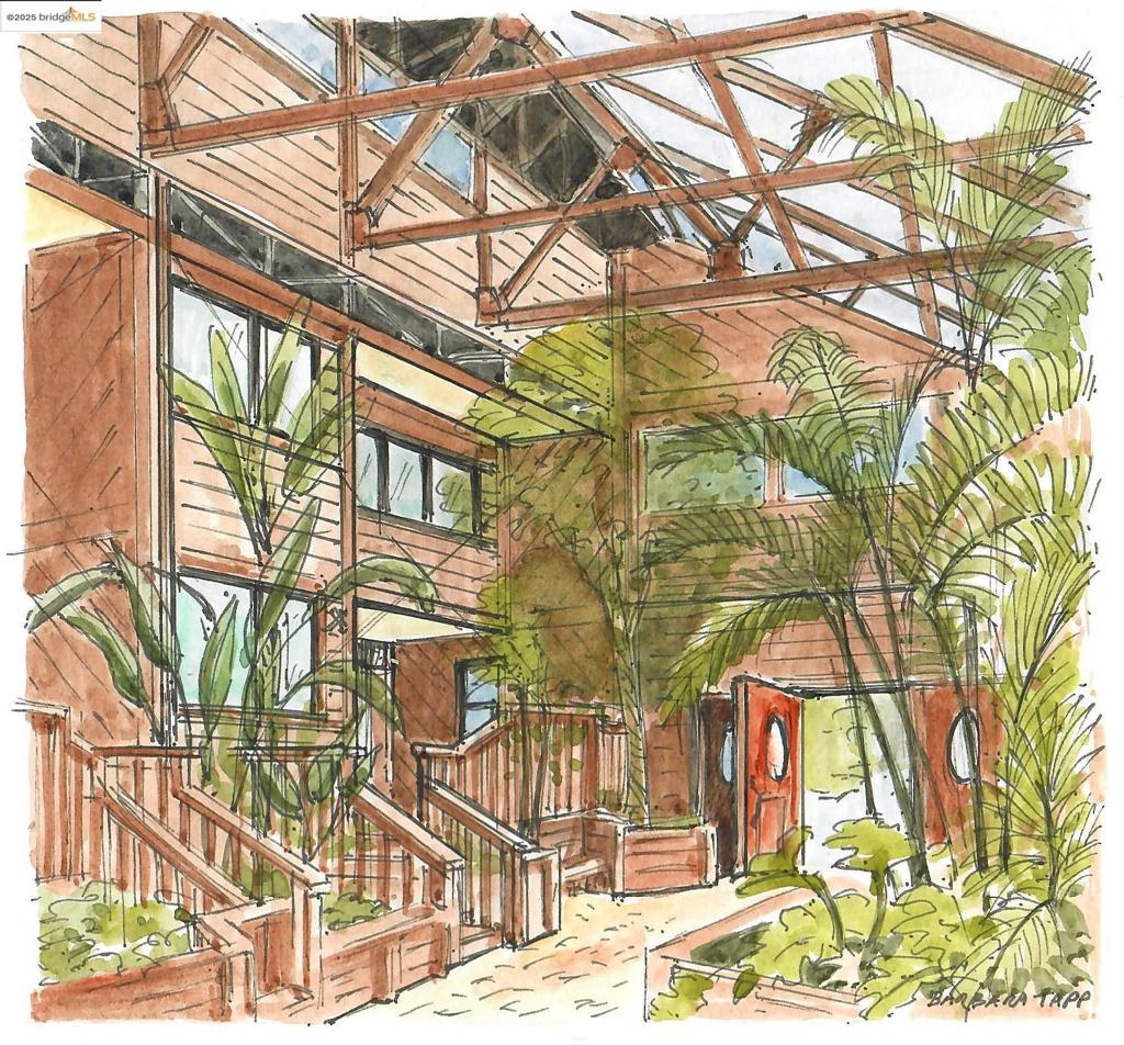 Unique Oasis In The Heart of Rockridge. An absolutely one of a kind condominium environment. Designed by Ekose'a and visionary architect Lee Portor Butler with a soaring central atrium and based on his "geo-thermal envelope" concept. The light filled, three story atrium is the communal front yard for the six unit complex. Unit X is entered via a large front deck. Once inside, the view of the lush garden can be enjoyed through floor to ceiling windows. The open floor plan main level has kitchen, dining, and living room areas, plus a half bath and separate laundry room. Upstairs are a full bath, two bedrooms (each with walk-in closet), an office nook with tree top views, and a plus space for a second office or small studio. This is a calming, green oasis yet close to BART and the lively Rockridge shopping area on College Avenue.