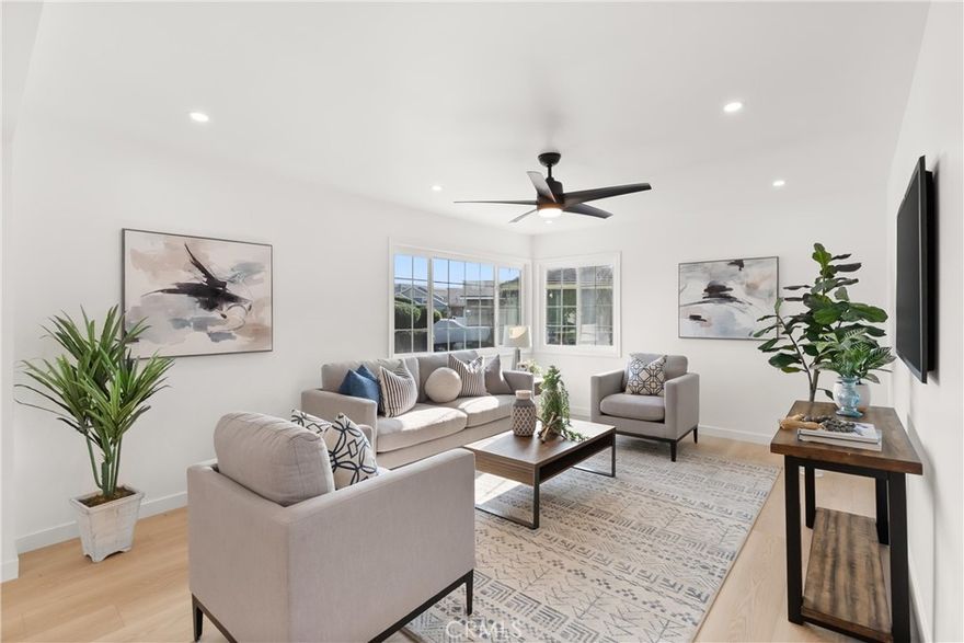 Gardena and South Bay single story on a quiet cul de sac with a pool, spa, and paid off solar, plus a true move in ready feel. 17321 Merit Ave is a recently updated 3 bedroom, 2 bathroom home at nearly 1,400 square feet with fresh interior and exterior paint, new baseboards, new floors, modern hardware, recessed lighting, center ceiling fans with lights and central air conditioning adds comfort throughout. The large, well sized kitchen offers generous storage, granite countertops, and plenty of space to cook and gather. Just off the kitchen, a bright dining area features a large skylight and opens to a welcoming fireplace, creating a warm hub for everyday living and entertaining. French doors lead to the enclosed sunroom, a flexible bonus space perfect for a home office, playroom, gym, added family room or relaxing lounge. Step outside to a sparkling pool and spa with a covered patio area off the pool deck for easy outdoor dining and weekend hangouts. The front yard is designed for lifestyle and function with low maintenance turf. Behind the detached 2 car garage, you will find a versatile bonus zone that works beautifully as a great home garden area, dog run, extra storage area, storage or more play space. The primary bedroom is a comfortable retreat with two closets plus additional cabinetry space. With cul de sac positioning, single level living with no interior steps, a separate indoor laundry room, and that rare combination of pool, solar, and bonus spaces, this home checks a lot of boxes. Convenient South Bay location with access to major freeways, LAX, Downtown LA, SoFi Stadium, and the beach cities for dining, shopping, and coastal weekends.