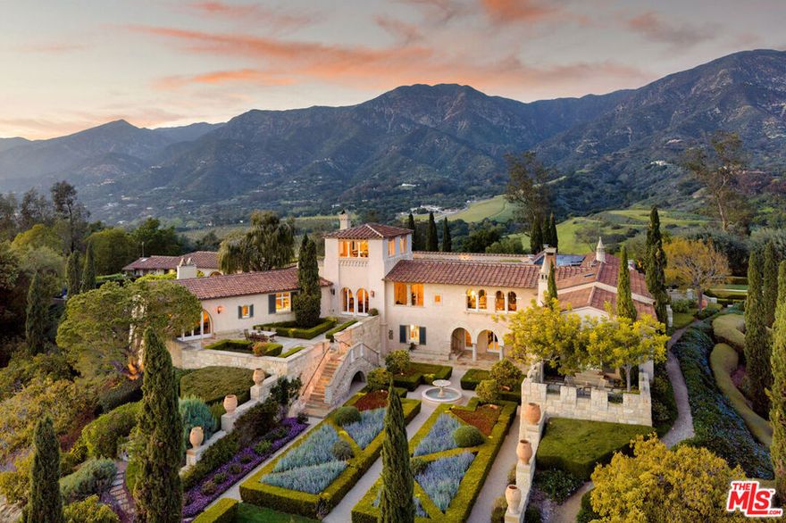 Experience La Bella Vita at Villa Di Serenita! Incredible ocean, island, and mountain views span the horizon and showcase Montecito's iconic natural beauty. As if an Italian fresco came to life, this estate is awash in gorgeous light, surrounded by lush garden districts, and celebrates classic, timeless architecture that offers a unique combination of European elegance and California's lifestyle. The main level primary suite features dual closets and a private terrace, perfect for early morning coffee or a night cap under the stars. Two, lower level guest suites are easily accessed via an elevator. Dual offices, a pool house, wine cellar, elevator, and beautiful trails throughout a fully managed, 21 acre avocado orchard offer wonderful spaces indoors and out. MWD water + a private well.