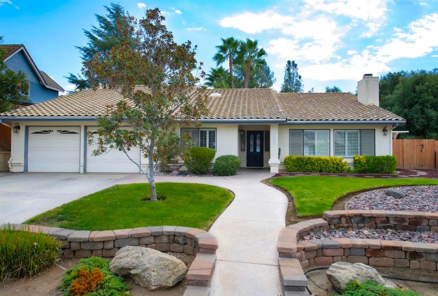 Outstanding San Diego Country Estates home with 4 bedroom 3 full baths. Featuring extra large living room with fireplace for those cozy evenings. Open concept kitchen and family room create the ideal space for hosting gatherings. Lush mature landscaping with inground pool and solar for energy efficiency. Primary bedroom bath has separate shower & soaking tub. Large walk in closet. Bedroom has separate entrance to back yard. Indoor laundry & extra large 2 car garage. Very well maintained home combines comfort, style and sustainability-ready for you to move in and enjoy!