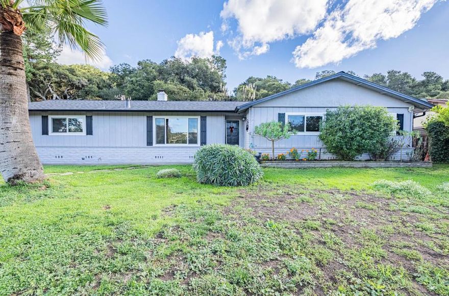 The land is sloped up from the street, approximately 1/2 of the 1/3 acre is flat. Just enough for a good size front yard and a smaller back yard. Experience easy single-story living with stunning views in this beautiful 3-bedroom, 2-bath ranch-style home. Ideal for buyers searching for a move-in-ready home, this property offers comfort, style, and exceptional outdoor spaces. Step inside to a bright and inviting interior featuring new dual-pane windows, solar tubes for natural light, and a new roof for added energy efficiency and peace of mind. The warm and cozy living room flows seamlessly into the kitchen, complete with newer appliances perfect for everyday meals or entertaining guests. Enjoy the best of California outdoor living with a spacious patio designed for dining, relaxing, and hosting. The backyard includes a charming gazebo and a versatile bonus room, ideal for extra storage, a workshop, hobby room, or potential home office. With its single-level layout, thoughtful upgrades, and breathtaking views, this home offers the serene lifestyle many buyers are searching for. A shared driveway provides added privacy as it elevates the home off of the road. Don't miss this rare opportunity to own a turnkey home with incredible views and flexible indoor-outdoor living.