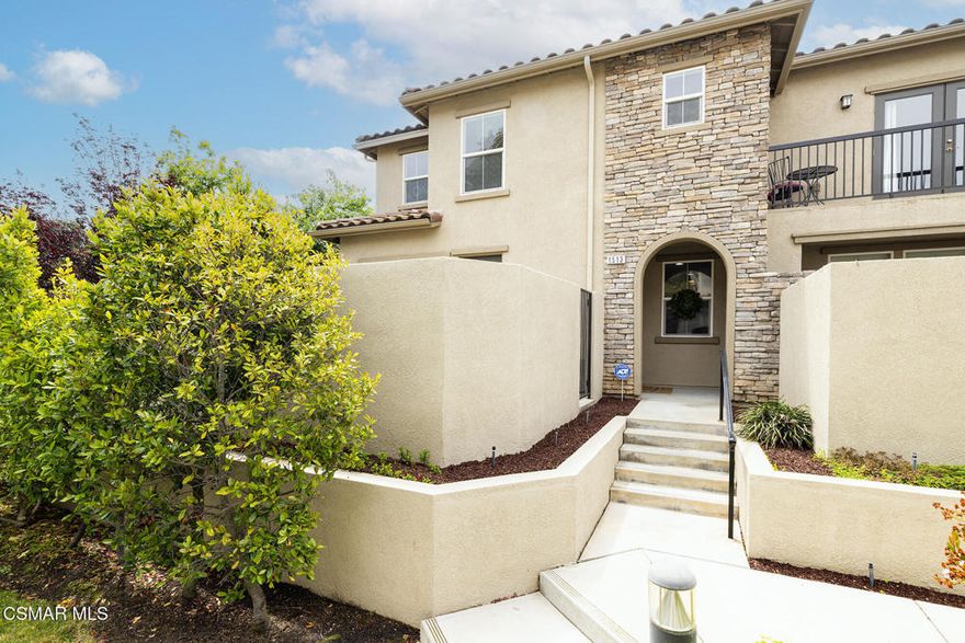 Experience the best of Newbury Park with Oak Terrace living in this stylish and private end unit! Bathed in natural light, this home features high ceilings, hardwood floors, and an open floor plan perfect for modern living. The inviting living room with a fireplace flows into the dining area and a chic kitchen with granite countertops and Whirlpool Gold stainless steel appliances. Step out to your private patio for easy indoor-outdoor enjoyment. Upstairs, the spacious primary suite offers a relaxing sitting area and an ensuite bath with a separate tub/shower and a large walk-in closet. Two large secondary bedrooms and a well-equipped laundry room with utility sink, complete the second floor. Added perks include a Pelican water filtration system, and ADP security system with cameras,  Residents enjoy community amenities like a half-court basketball court and playground, plus the convenience of nearby hiking and biking trails, shopping, dining, and easy freeway access.