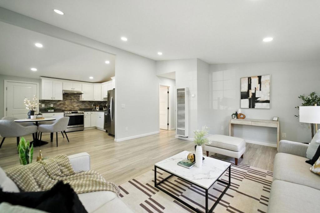 Completely Renovated Home in San Jose Location! This beautifully updated property features new luxury vinyl floors, a brand-new kitchen with stainless steel appliances, white shaker cabinets, and quartz countertops. Bathrooms have been tastefully modernized with stylish upgrades. Enjoy the fresh interior paint, recessed lighting throughout, and a bright, welcoming atmosphere. Conveniently located with easy access to major freeways, shopping centers, and restaurantsperfect for todays lifestyle.