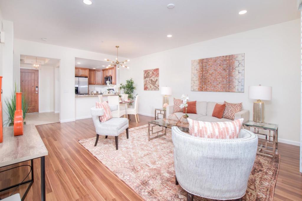 Featuring a spacious 1-bedroom with a walk-in closet, large bathroom with oversized tub, dual sink vanity and additional vanity off the entryway. New paint, upgraded lighting, modern fixtures, and inside laundry. Secure building with 1-car parking space in gated parking area. Open kitchen with ample counter space, cherry wood cabinets, granite counters with eat-in bar, and stainless-steel appliances. Central heating/AC. An expansive floor plan complete with laminate wood flooring, planation shutters and recessed lighting. This ready to move-in condo is in the premier community at Monte Vista! Built on the historic Del Monte Cannery Square, elements from the 100-year-old cannery remain throughout the complex. This modern condo is nestled in a desirable location close to SAP Center, Diridon Station, the proposed Google Village, Santana Row, and San Jose State University.
