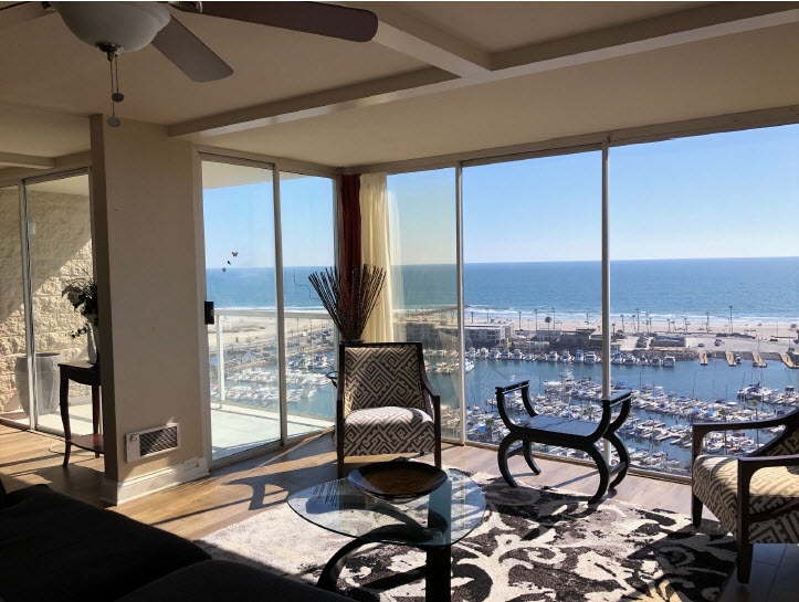 Premium end unit of the 15th floor of the Marina Tower High Rise. One Bedroom plus Den, two bath. Remodeled with all the modern conveniences. End unit offering additional windows to capture coastline views. Gourmet Kitchen w/granite counters. Furnished and ready for move in. Community Pool and clubhouse. Neighborhoods: Marina Tower Complex Features: ,,,, View: Evening Lights,Panoramic Ocean Sewer: Sewer Connected