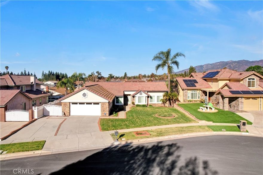 Welcome to 6856 Mendocino Pl, a beautifully maintained home that has been lovingly cared for by the same family for decades. The location is unbeatable being situated on a quiet cul-de-sac that has access to top schools in the Alta Loma. (Victoria Groves Elementary .03 miles away, Vineyard Junior High 0.8 miles away, Los Osos High School 1.4 miles away) As you walk in you will notice the bright open space that is highlighted by the louvered wood shutters throughout allowing you to control the privacy and amount of desired natural light. The living room features recessed lighting, ceiling fan, and a beautiful fireplace that is perfect for gathering on cold winter nights to set out some cookies for the "Jolly Elf" that could possibly visit you in December. The primary bedroom features a gorgeous shiplap paneling accent wall, newer carpet, direct access to backyard, attached ensuite with dual sinks, skylight, separate water closet, and gorgeous travertine tiled shower with bench seating. The two other bedrooms also feature newer carpet, ceiling fans, and beautiful bright white cashal interior panel doors. The second bathroom has also been recently remodeled to allow for easy and safe access to the shower. The bright kitchen has been remodeled and features, stainless steel appliances, designated space to dine, Tre ceiling with crown molding and recessed lighting, ceramic farmhouse sink, and a convenient opening to serve your family and guests in the family room. The massive family room space has endless possibilities and will allow for large family gatherings or to just quietly watch a movie in your own quiet space. The backyard of this home is perfectly set up with the option to store your boat or UTV. Keep your toys with you and potentially save thousands a year. (approximate space behind gate is 9' width x 45' depth). Other features of the backyard include side yard for storage, a storage shed (approximately 8' x 10') perfect for keeping all your gardening tools. The best feature on the backyard will be having your choice to sit under one of two attached patio covers to " crack one open" and host a Happy Hour for your family and friends. This home is a love story in itself and has been the focal point of family and love for decades. It is now ready for its next chapter...Cheers!