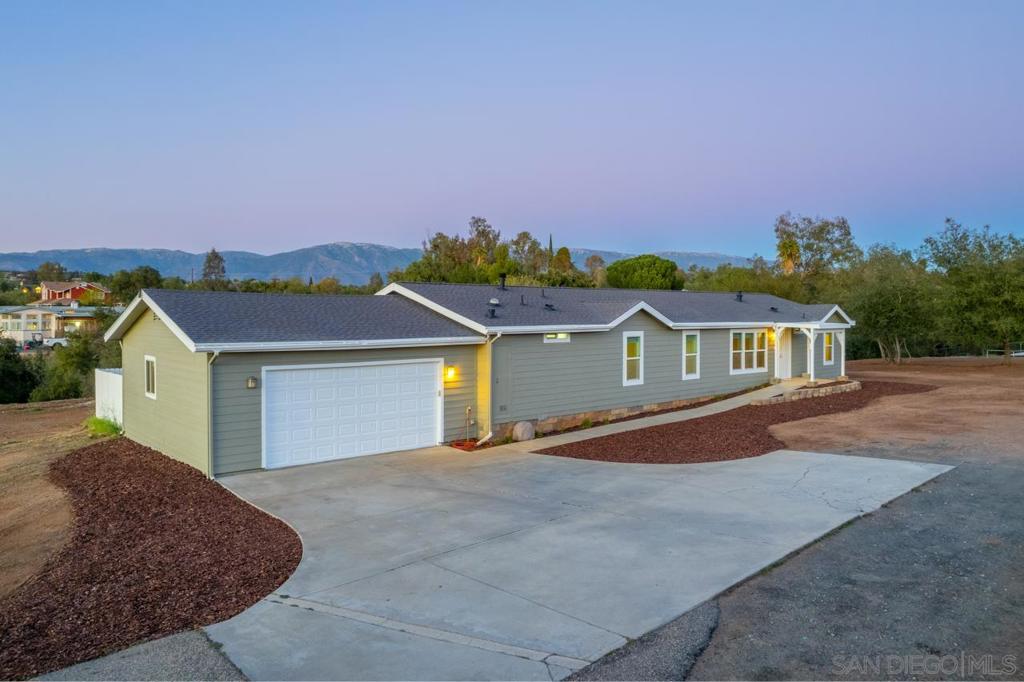 Beautiful single level home located in central Valley Center on 2.49 usable acres! Brand new luxury vinyl flooring throughout with stainless steel appliances. Central A/C & heat as well as a free standing wood burning fireplace. This stunning home was just completely repainted inside and out for that fresh modern feel. The backyard is fenced in with grass turf, above ground swimming pool, seating area, lounge chairs and outdoor dining area. The property has solar that is paid off and the roof is less than a year old. This property is a must see! Equipment: Garage Door Opener,Pool/Spa/Equipment, Shed(s) Sewer: Septic Installed Topography: LL,GSL