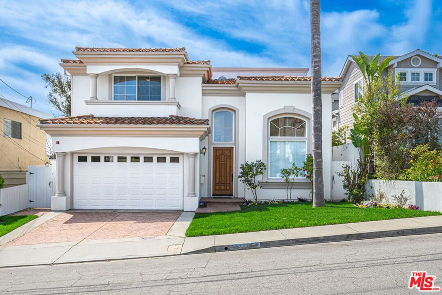 Entertainer Mediterranea two story house, very bright, sky light with 5 bedrooms and 4.50 bathrooms in wonderful Mira Costa neighborhood with an excellent school district, minutes from award winning Mira Costa High school.  Carpeted bedrooms on second floor, first floor all through the house has Travertine floor, specious family room connected to the chef's kitchen with sitting /dining area overlooking beautifully professionally landscaped yard with room for pool.  Big island with granite countertop, Great Maple cabinets, top of the line appliances, gas cook top, double electric oven, Refrigerator and freezer, microwave, warmer oven drawer, Direct access from 3 car garage to the house. second floor primary bedroom with extra-large walking closet and fireplace, primary bathroom with jet tub, shower stall, double vanity and marble floor, laundry room with washer, dryer and linen cabinet. close to the beach, shops, restaurants and freeway access.