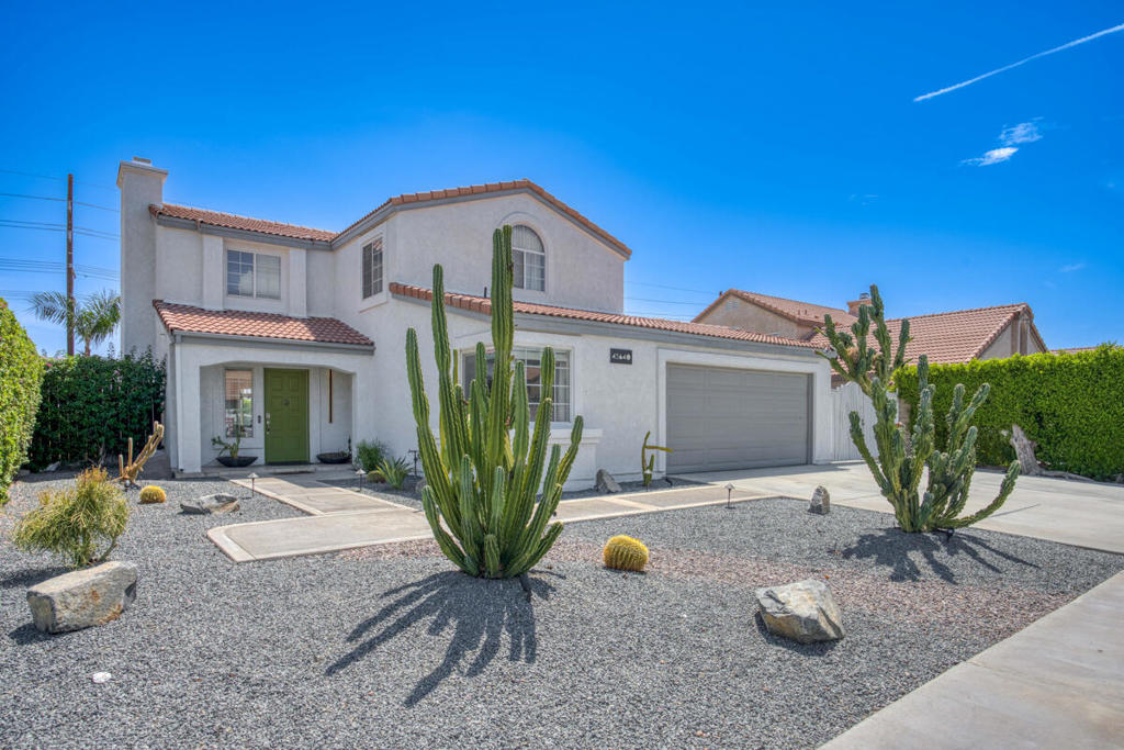 Beautifully Updated Indio Retreat with Designer Furnishings & STR Income Potential! This stunning 5-bedroom, 4-bath home offers a luxurious, fully designer-furnished interior and is currently an active short-term rental with future bookings that can transfer to the new owner--making it the perfect blend of investment and personal getaway. Enjoy the resort-style backyard with a newly re-plastered sparkling pool & spa, built-in BBQ island, covered dining space, putting green, and incredible mountain views. Inside, the light and bright open floorplan features blonde LVP flooring, modern lighting, and a stylishly refreshed design throughout. The spacious kitchen boasts granite counters, two-toned cabinetry with brass hardware, and new stainless steel appliances, opening to the dining room and backyard for seamless entertaining. The inviting living room features a cozy fireplace, while a main-level bedroom with en suite bath provides flexibility for guests. Upstairs, discover four additional bedrooms, including a spacious primary suite with dual vanities and a high-end hotel feel. With updated bathrooms throughout, RV parking, and an attached 2-car garage, this property is move-in ready. Whether for personal use or as a lucrative STR, this Indio home captures the best of desert living.