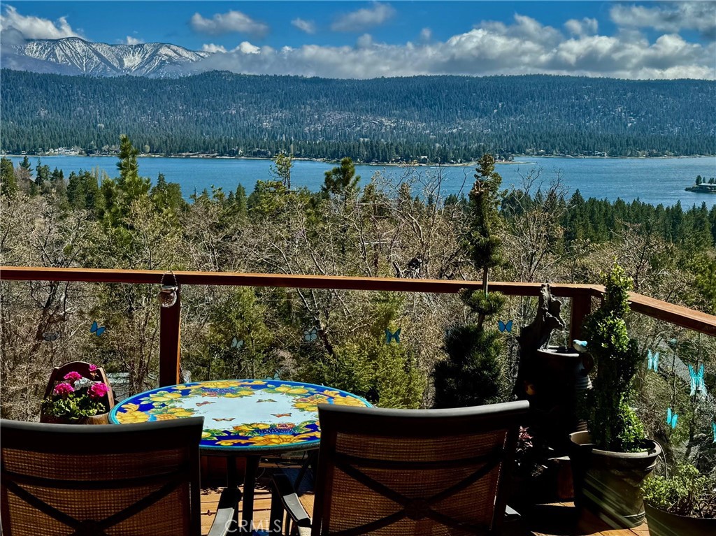 Charming Chalet with unobstructed views of the lake in Fawnskin. Welcome to your dream getaway nestled in the serene community of Fawnskin! This enchanting 3-bedroom, 2-bathroom chalet offers panoramic views of Big Bear Lake, the majestic San Gorgonio Mountain, and slopes of Snow Summit. Imagine sipping your morning coffee or enjoying warm evenings on the expansive open deck, where you can witness awe-inspiring sunsets and the graceful flight of bald eagles soaring above. Meticulously cared for and thoughtfully upgraded, this home is not just a residence; it’s a sanctuary. The warmth of knotty pine finishes throughout creates an inviting atmosphere, while the cozy gas-powered brick fireplace serves as the perfect focal point for gatherings with family and friends. The central air conditioner cools the home on those warm summer day. Set on a generous 19,136 sq ft lot, there’s plenty of room for outdoor activities, gardening, or simply soaking in the tranquility of nature. Seller installed footings for a carport but did not install carport. A sweeping brick walkway guides you to the entrance, welcoming you to this mountain retreat. Once you step inside, you'll feel the charm that makes this home truly special. Don’t miss the chance to own this slice of paradise—an oasis that will have you longing to stay forever. Come experience the magic of Fawnskin and make this chalet your own! You won't be sorry!
