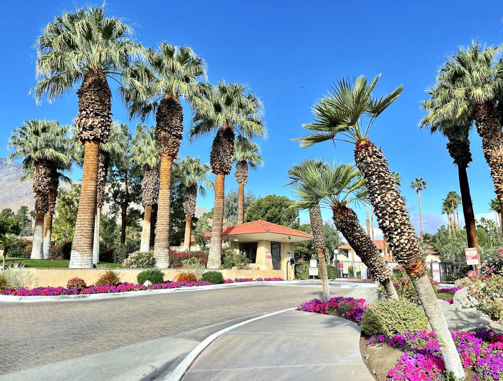 Discover this beautifully maintained 1-bedroom, 1-bath upstairs condo in the highly desirable Palm Springs Villas II community. Spanning 589 sq. ft., this bright and inviting home features new carpet, fresh paint, and upgraded quartz countertops in the kitchen, bathroom and patio. The galley-style kitchen offers ample storage and a modern touch, while the spacious living and dining areas provide a seamless flow. Step outside onto your private balcony and take in the breathtaking mountain views--the perfect spot for morning coffee or evening relaxation. The charming bedroom includes a recently installed dual-pane energy-efficient window, ensuring comfort year-round. Enjoy resort-style living with six sparkling pools, eight spas, two tennis courts, BBQ areas, and beautifully landscaped walking paths throughout the community. A convenient covered carport is just steps away for easy access. Located on Fee Simple Land (no land lease), Palm Springs Villas II is just minutes from Downtown Palm Springs, the Spa Casino, Palm Springs Aerial Tramway, the Art District, shopping, dining, and nightlife. Whether you're looking for a full-time residence, vacation getaway, or investment property, this condo is a must-see! Don't miss this incredible opportunity--schedule your showing today