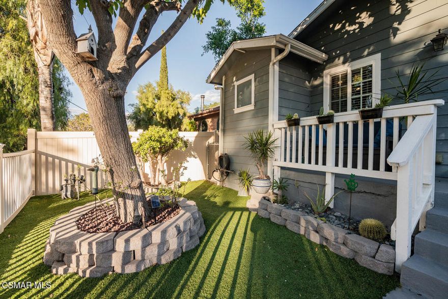 Be a part of the Santa Susana Knolls' history. Studio filming, Corriganville, Tarzan, Cowboys, Jurassic Park. nearby Corriganville has it for your hiking and touring pleasure as this home is just a couple minutes away.This 1928 absolutely charming cabin home is one of the original homes built in ''The Knolls,'' an ecelctic communty within the borders of East Simi Valley and the San Fernando Valley. You'll recognize the home by the mulberry tree in the front yard, artificial grass and the pretty red painted front door and where, in the Great Room, you'll find proudly displayed photos of the old Alta Vista Road, the old Railroad Station and The Santa Susana Pass Road. The original Knolls brochure of cabin sites being sold is in the home to be viewed..1088 Alta Vista has been completely remodeled with pine vaulted ceilings, kitchen with hickory cabinets, some pull-outs, bar stools included, double sink, gas cooktop, disposal, dishwasher and refrigerator included, finished with warmth that lends itself to entertaining friends and family.The Great Room concept provides lots of natural light, and gives you a setting of modern living or from the days of a weekend retreat set among oak trees, gorgeous peacocks that roam the streets and rooftops (check out the feathers in the Great Room).The spacious bedroom, with french doors to a private rear deck, has two double wardrobe closets with partial built-in cabinetry and views of the mountains that sooth the soul when enjoying the atmosphere of The Knolls and while you sip your coffee in the morning or wine in the evening.The bath also has been remodeled with Travertine flooring, stone counter and shower, floor to ceiling.Laminate flooring, vinyl blinds, utility room inside with washer/dryer hookups, ceiling fans and the mounted TV is included.  Surround sound is a cleverly designed hidden floor compartment with integrated electrical outlets provide convenient power access while keeping cords and devices neatly out of sight.  Oh, did I mention there's fully paid off solar here too!The side yard has been extended to accommodiate a trailer or other vehicle and room for other toys, behind gates for privacy. Easy care of the exterior with ''hardy'' siding.Below and underneath the main house is an anteroom, workshop or as is called ''The Den''.with electrical wiring and systems including surround sound wiring, workshop, storage and newer AC, ductwork and tankless water heater.Close to Corriganville, a public park, Santa Susana Railroad Depot and Museum, Old Santa Susana Cafe, delicous food and ambiance and other facilities to serve you.If you're seeking quiet, serenity, a place to create your works, The Knolls and this home is for you.