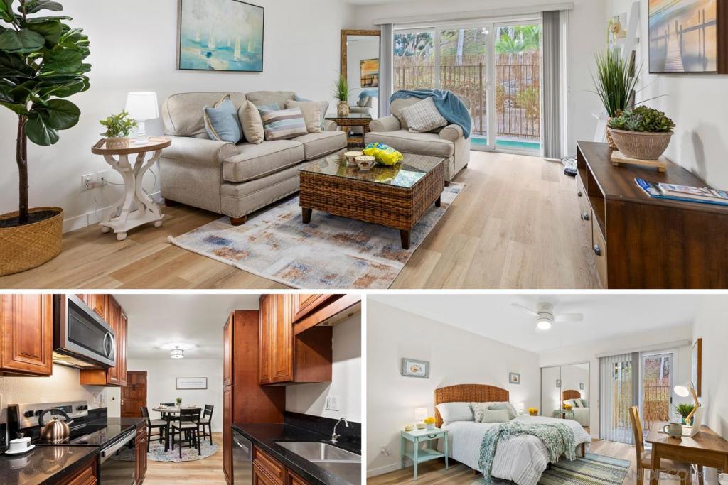Completely remodeled 1BR/1BA condo in The Grove, Carlsbad! Stylish updates include new LVP flooring, contemporary paint, baseboards, upgraded lighting, and a private balcony. Kitchen features stainless steel appliances and modern finishes. Spacious bedroom and updated bath. Located in a prime street parking location for added convenience. The Grove offers pool, spa, tennis courts, and lush landscaping. Minutes to Carlsbad beaches, shopping, dining, and top-rated schools. Turn-key and move-in ready!