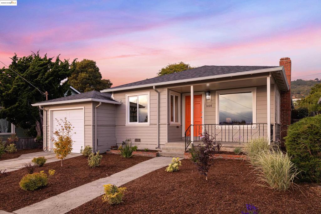 Charming and stylish, this 3-bedroom, 1-bathroom home offers approx. 1,142 sq.ft. of beautifully updated living space on a generous 5,000 sq.ft. lot in a prime Central El Cerrito location. Step into a warm, light-filled living room featuring a classic wood-burning fireplace, recessed lighting, and refinished hardwood floors that flow seamlessly throughout. The completely remodeled eat-in kitchen boasts new cabinetry, gleaming quartz counters, stainless steel appliances, and hardwood flooring, perfect for modern living. The elegant bathroom has been tastefully upgraded with custom tile, refined finishes, and designer touches. Enjoy indoor-outdoor living with a large, fenced rear yard complete with a patio, mature trees, and lawn area—ideal for entertaining or play. The inviting front yard has been freshly re-landscaped to enhance curb appeal. Additional highlights include a one-car garage and numerous recent upgrades, including a new roof. Located just blocks from Castro Park, Korematsu Middle School, El Cerrito Swim Center, and hiking trails at Canyon Trail Park, with BART, AC Transit, and shops/restaurants just minutes away for an easy, connected lifestyle.