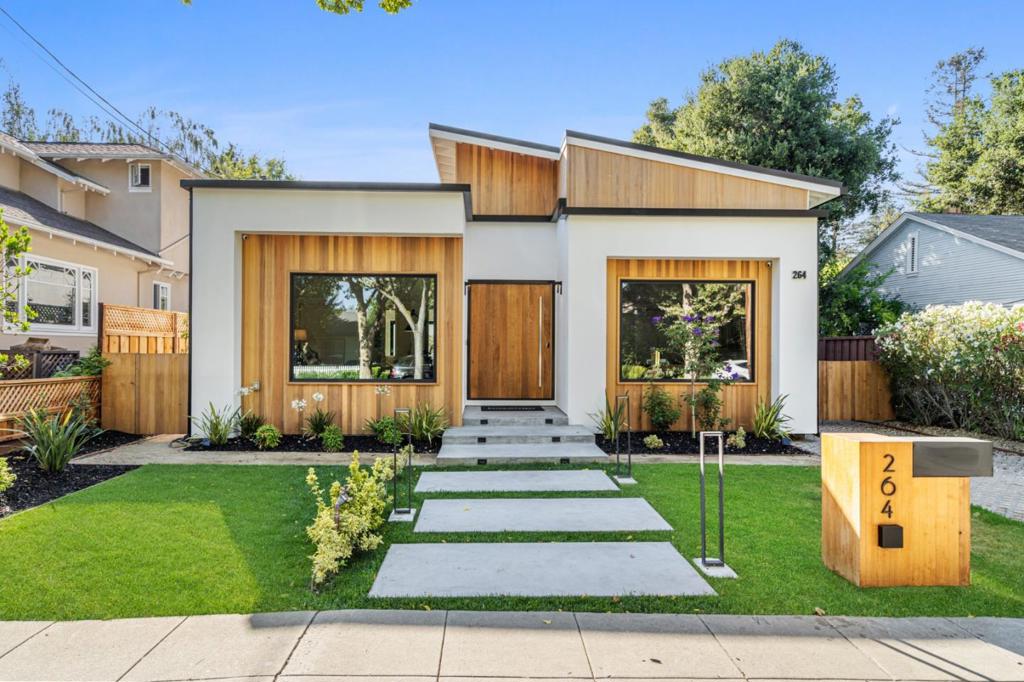Stunning Palo Alto modern masterpiece in prime Evergreen Park. This 4/3 home features a variety of amenities within its breathtaking interior. Enter through its spectacular pivot door into a dramatic open floor plan. Plenty of natural light seamlessly unifies every room. A breathtaking fireplace design that stuns from every angle defined w/ Porcelanosa tile that spans the entire 18ft high wall. Soaring ceiling heights allow ample room to breathe. Gourmet kitchen w/custom cabinetry, built-in refrigerator, wine rm, a lavish/expansive kitchen island, waterfall in Calacatta marble. Finally, a built-in Miele appliance package guaranteed to satisfy the most demanding chef. Kitchen opens to dining/living areas. Custom stone tile/marble highlight the baths & the Idyllic master suite boasts patio access. Other amenities include laundry, tiled courtyard, basement cellar, smart home w/ modern tech. Top schools: Escondido, Green, Paly, Steps to Cal Ave. walk to schools, shops, parks & restaurants.
