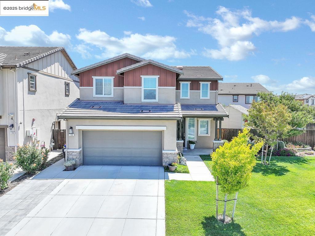 Open Saturday 7/26 12-3pm. Welcome to this spacious home with modern touches throughout. This thoughtfully designed floor plan features a convenient downstairs bedroom and full bath, perfect for guests, multigenerational living, or a private office. Upstairs, you'll find a generous loft that can serve as a second living area, media room, or workspace. The primary suite is a true retreat, offering two walk-in closets, a soaking tub, dual sinks, and a separate shower. Enjoy plenty of space and privacy throughout. Step outside to the expansive landscaped backyard with ample room for a pool! Perfectly situated on a large premium corner lot directly across from a lake with a fountain, walking trail, and nearby park—ideal for outdoor enjoyment and picturesque views!