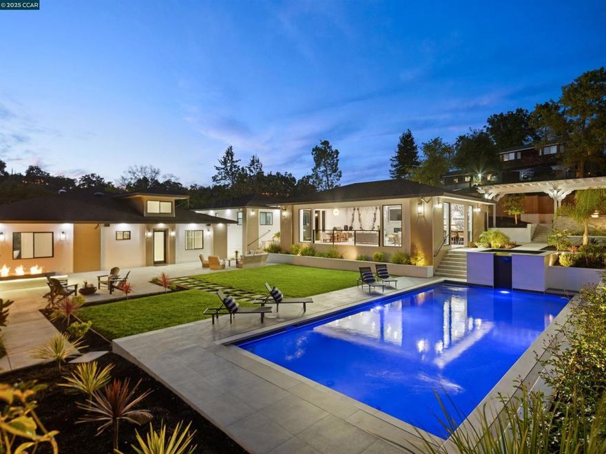 Masterfully crafted, modern new construction on Danville’s El Pintado loop. Unmatched sophistication. Light-drenched open concept living. Meticulous attn to detail. 1.13 +/-acres. Dual gated entries. 9960+/-SF of living space. 7870+/-SF 2-level main home. Italian & Versace porcelain tile flrs, accent walls, frpl surrounds. Soaring ceilings. LED lighting. Skylights. Pella dual-pane windows. 5 en-suite bdrms and 7.5 bths. 1000+/-SF detached 2 bd/2 bth guest house. Formal living & dining rms. Chef’s kitchen w/12-ft long island/bkfst bar, Miele appls. Porcelain slab counters/bksplsh. Sleek cabinetry. Butler’s pantry w/sink, frig, Bosch dw. Family rm w/frpl. Bonus rm w/walk-around wet bar, 1000+ bottle wine cellar. Office w/pvt entry. Flex-use rm ideal for gym/yoga studio. Main level primary retreat w/frp, dual walk-in closets. En suite w/free standing bathtub, shwr w/multiple shwrhds, Dual vanities w/vessel sinks, brushed gold fixtures. Guest house w/full kitchen. 1090+/-SF pool house w/wet bar, built-in grill, gas frpl. Outdr amenities: Saltwater pool, spa, wtrfalls, fire pits, bocce ball ct, potential tennis ct. 2 2-car garages. 2 EV chargers. Custom ironwork. RV/boat parking. 4 HVAC. 2 tankless, 2 tank wtr htrs. 340+/-SF storage rm. 1 mi to downtown Danville. Easy freeway access.