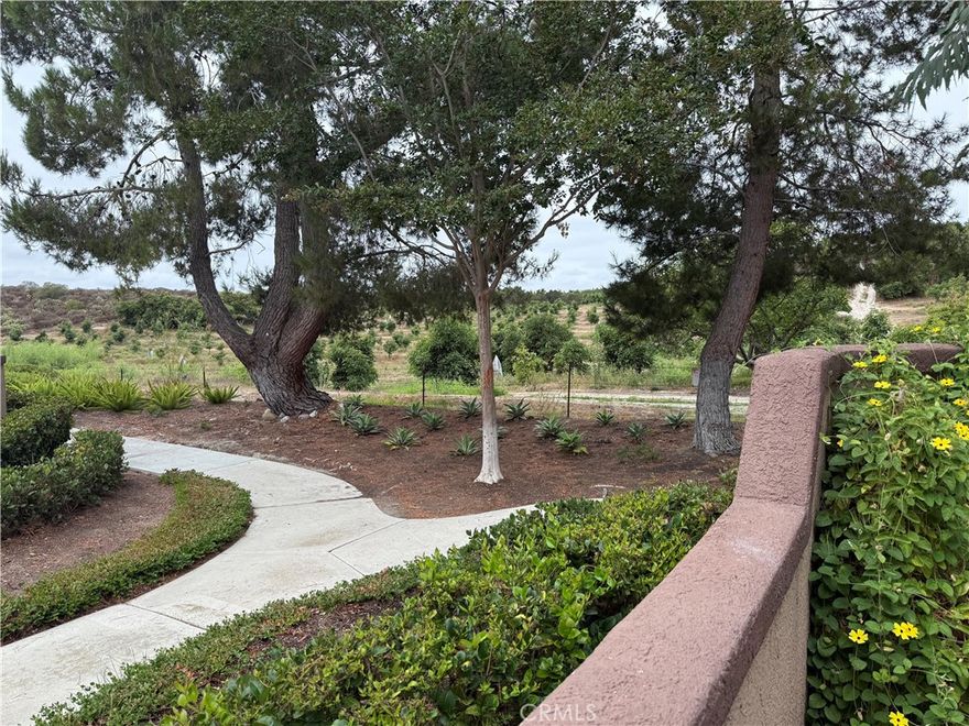 Situated in a serene tree-line setting of the Vineyards community, this beautiful townhome offers luxurious living style and resort like amenities. 3 bedrooms, 2.5 baths, 2 car garage with a direct access to the unit and a inside laundry room. As you walk on the stepping stones to the front entry door, the picturesque nature welcome you. Bright and inviting, the living room features a fireplace, and a glass slider to patio. The upgraded kitchen includes granite countertops, antique white cabinetry, all stainless steel appliances, bar sitting, and a lovely built-in bench below the kitchen window. Well appointed master suite with high ceiling, a walk-in closet, ensuite bath with dual sinks, newer shower doors, and skylight. Beautiful ceiling fan on the hall upstairs, controlled by a remote. One secondary bedroom has mirror closet and the other one has a cute built-in bookshelves by the closet. Individual laundry room with cabinets. Newer water heater. Newer paint in the living room, dining room, powder room, and the master bath/walk-in closet. Newer flooring, including the beautiful luxury planks in both master bath and hall bath and entire downstairs. Whole house re-piping done in 2022. A fully fenced patio--plenty of room for your patio furniture, BBQ, and flower pots!  Beautiful views from every room of the home! A brand new washer is included!  Steps to the tot playground and gazebo.  Enjoy the HOA pool, spa, and picnic areas. Award winning schools. Within walking distance to shops, dining, and movie theaters. Short distance to parks and Whiting Ranch Wilderness Park for hiking and mountain biking. Close to the 241 toll road. Short drive to the Irvine Spectrum. Small pets are considered! A must see! Don't miss out!