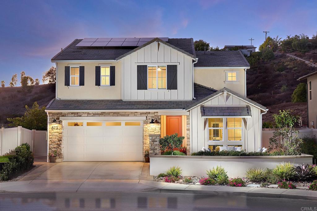 Welcome to the ultimate blend of Luxury, Privacy & Convenience...Stunning newer construction home built just 2 years ago in one of the most sought after neighborhoods in San Marcos.  This home was so in-demand, it originally sold by lottery - and one visit will show you why. Perfectly positioned at the end of a single-loaded cul de sac, this home sits on a premium canyon-view lot with no neighbors in front or behind you. Enjoy complete privacy, peaceful surroundings and tranquil views of open space. This open-concept floor plan was designed for how families live today with a Private 1st Floor Guest Suite, a spacious upstairs Loft/Bonus Room & a 3-Car Garage. Approx. $200,000 in builder & owner upgrades: Fully Owned Solar System + EV Charger, Whole House Water Filtration System, Soft Close Cabinetry, Butter Soft Carpet &Crown Molding at Owner's Suite.  Outside, a Tranquil Garden Retreat with Gorgeous Paver Stone Patios both Front & Rear. Enjoy a meticulously maintained garden bursting with life — Japanese Navel Orange, Valencia Orange, Meyer Lemon, Asian Pear & Pomegranate trees make this yard a fragrant paradise. Approx. a 1/2 mile away, a recreation paradise...Cerro De Las Posas Park & Pool, a true local gem offering a resort-style pool & splash pad, tennis courts, soccer fields, a baseball diamond, basketball court, and shaded picnic areas — all surrounded by 12 lush acres of recreation. Served by award-winning schools, this neighborhood perfectly balances family life, privacy, and accessibility — all within minutes of popular shops, fine dining & easy freeway access. Homes like this rarely come available...don't miss your chance to make it yours.