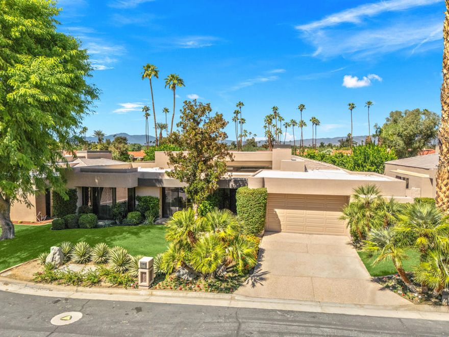 Gorgeous furnished home within prestigious Cove Pointe Circle community with easy access to Indian Wells Country Club. Breathtaking mountain views located on the 16th Fairway of the IWCC Cove Course. Home has 3723 Sq.Ft. Interior Living Space, 3 spacious Bedrooms, 3 ensuite Baths, Great Room with clerestory windows, walls of glass, large Wet Bar, Formal Dining area, 2 fireplaces, 2 car plus golf cart garage with A/C, epoxy flooring, and tons of built-in storage.  Home has its own private infinity lap pool! Expanded covered patio with built-in BBQ for the best of indoor/outdoor living. Beautiful, dramatic high ceilings with awesome fairway and mountain views as you enter from the large foyer. Polished marble floors throughout, carpets in bedrooms and Great Room with elegant wood paneled ceiling, fireplace, and big flat screen tv with custom cabinetry. Palatial Formal Dining area has built-in black granite countertop buffet for wonderful entertainment. Wet Bar features granite countertops, wine cooler, bar refrigerator, and icemaker. Gourmet Kitchen presents granite countertops, two separate sinks, big Kitchen Island, and outstanding high Kitchen cabinets for abundant storage. Primary Bedroom has fabulous mountain and pool views, and exquisite marble fireplace. Primary Bath has dual walk-in closets, marble countertops, dual sinks plus large vanity, big shower, and jet tub spa. Both Guest Bedrooms have walk-in closets and striking mountain views. Large Laundry Room with deep tub sink, and storage cabinets galore.