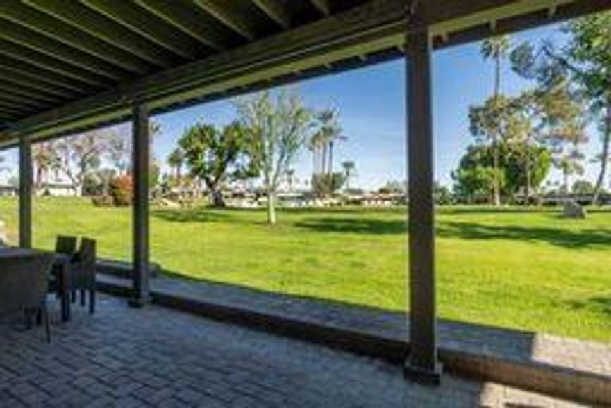 Indian Wells Village is a hidden little gem with 3 ''pods'' of homes around  huge greenbelts withcommunity pools. This 3 bedroom home has walls of glass along the park like setting. The expansive great room floor plan leaves many options for furnishings . Kitchen has extra long slab granite counter-bar and walk-in pantry   The primary suite is at the opposite end of the home from the two guest rooms..  It is oversized with plenty of space for desks, exercise equipment or ?? Direst access from the garage to the entry hall makes life easier.  The back pavered patio spans the length of the house and  makes it hard to leave this view and setting.. Situated between the Indian Wells Tennis Gardens and the Indian Wells Resort makes this the perfect location.