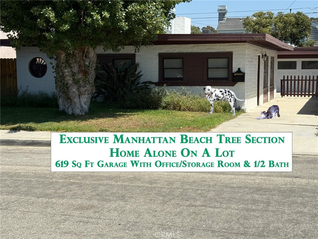 Vintage 1 bedroom beach 896 SF house with a detached 619 SF garage containing office with skylight, 1/2 bath, and parking for 2 cars. Prime section of the Manhattan Beach Tree Section. Huge bedroom large enough for king-size furniture. Walk-in closet, cedar-lined closet, and 1 more closet. Kitchen has lots of cabinets and a broom closet. Dishwasher,stove,refrigerator,washer, and dryer. Skylighted garage is perfect for artist or hobbist. Back yard landscaped. One dog depending on the breed and/or one cat considered for extra monthly fee. We can not accept 2 or more dogs. Call and we will set the appointment immediately.
It is 1.2 miles to the ocean, sea or water, 3.1 miles to Hermosa Beach, 2.1 miles to Redondo Beach, 5 miles to Torrance, 3 miles to El Segundo, 4.4 miles to Los Angeles Airport (LAX). 16.4 miles to Santa Monica, 4.9 miles to Playa Del Rey, 9.6 miles to Marine Del Rey, 9.5 miles to Venice, 6.9 miles to Playa Vista, and 9 miles to Torrance.This property a good alternative for an apartment. Near Northrop Grumman, LA Air Force Base, Los Angeles Airport, Boeing, etc. Approximately 7 miles to SpaceX.New roof in 2024.