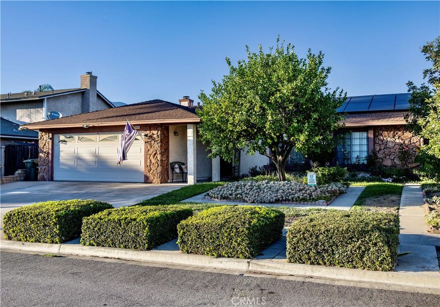 Welcome to this beautifully maintained single-story residence in the sought-after Rancho Fontana neighborhood. This 3-bed, 2-bath home offers approximately 1,350 sq ft of living space on a generous 6,400 sq ft lot. Step inside to find an inviting open layout with new flooring throughout and abundant natural light that fills the spacious living room. The remodeled kitchen features sleek quartz countertops, updated cabinetry, and a fresh, modern design perfect for cooking and entertaining. A separate family room offers flexibility—use it as a guest retreat, home office, or potential fourth bedroom. Both bathrooms have been updated with quartz counters for a cohesive look.
This energy-efficient home also includes solar panels, helping reduce utility costs year-round. Outside, enjoy a full-length covered patio that spans the rear of the home—ideal for outdoor dining and gatherings. The irrigated backyard is landscaped for easy maintenance and includes mature citrus trees. Additional highlights include central air conditioning, a two-car attached garage, and a quiet residential street close to shopping, schools, and freeway access. Built in 1987, this home delivers comfort, style, and functionality in one convenient location.