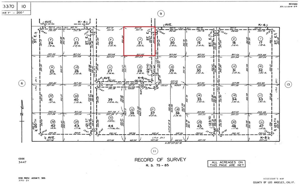 APN: 3370-010-005 Coordinates: 34.671083, -117.912389 2.58 Acres for sale in LA County. This lot is located on 122nd St E and E Avenue K in Lancaster, CA. Located just off the main road, this is a rural area with other small homes nearby. Good location not far from Lake Los Angeles.
