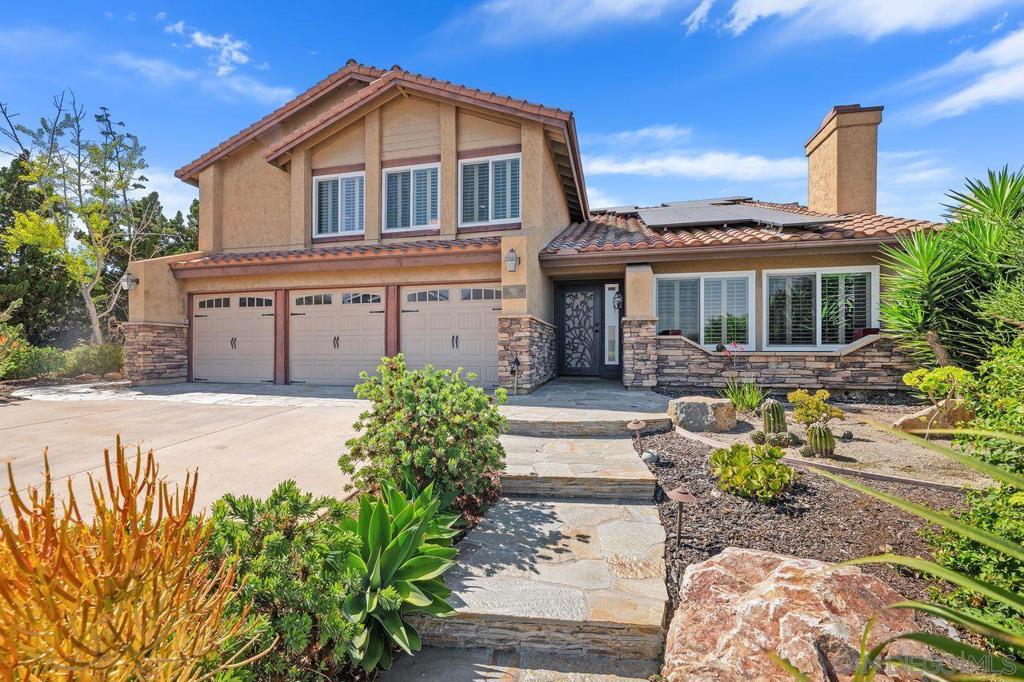 Discover the perfect blend of space, comfort, and style in this fabulous 4 bedroom, 3 bath, 3373 sq ft residence located in one of Tierrasanta’s most desirable neighborhoods. Nestled on a quiet cul-de-sac in the El Dorado Hills community, this expansive home is the largest 2 story floor plan in the area and offers incredible flexibility for today’s lifestyle. The main level offers a well-appointed kitchen with granite countertops, a large island with room for seating, built-in gas cooktop, attractive coffered ceiling, and pantry. Adjacent to the kitchen you will find a spacious family room with fireplace, and sliding door access to the back yard, perfect for entertaining. Also downstairs is the formal living room with fireplace, dining room, guest bedroom, full bath, and laundry room. Upstairs a luxurious primary suite awaits, featuring dual walk-in closets and an ensuite bath featuring a soaking tub, separate shower, and dual sinks. Two additional bedrooms, a full bath, and a large bonus room with closet (optional 5th bedroom) complete the second floor. Beautifully landscaped with drought-tolerant plants and a drip irrigation system, the front and backyard are designed for low maintenance and high impact. In addition, a fully owned solar system (installed in 2021) and Tesla Powerwall with battery backup, as well as new Milgard dual pane windows throughout (installed 2021) provide energy savings. The spacious 3-car garage offers ample storage and parking. This is a must-see opportunity in one of Tierrasanta’s most sought-after communities!
