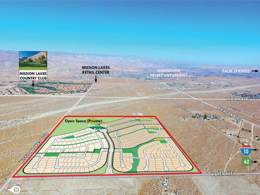 SUNSET RIDGE offers a rare approved Specific Plan on 160+/- Gross Acres (not all developable) located within in the City of Desert Hot Springs within minutes of Downtown Palm Springs. The previous Tentative Tract Map was approved for 5,500 to 16,000 sf. lots however the low density residential zoning allows up to 5DU/acre which in theory could yield as many as 800+/- potential units (Buyer to Verify). This opportunity is ideal for a build-for-rent developer, or homebuilder. With panoramic mountain range views to the north, west, and east in the near the hills of North-West Desert Hot Springs, home price premiums or rents are expected. Sunset Ridge falls within the attendance boundaries of the Palm Springs Unified District and is located near the Painted Hills Middle School & Bella Vista Middle School. The subject property is located east west of Mission Lakes Golf Course (semi-private), and just north-east west of the recently opened Mission Lakes Retail Center. In summary, Sunset Ridge is an attractive locale for families, retirees, and vacation / second home buyers seeking spacious but affordable living on traditional (or potential smaller) lot sizes with ample access to outdoor recreational activities.