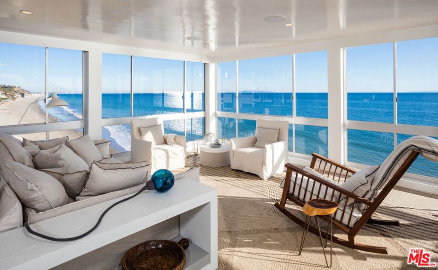 Luxurious living at its finest from this stunning furnished oceanfront property. Located on Carbon Beach in the famed "Outrigger" this complex offers a private sandy beach and heated pool/spa, while conveniently located near Nobu, Soho House, Malibu Pier and much more for the utmost in resort style living. Floor to ceiling walls of glass offer unobstructed breathtaking ocean and coastline views from all rooms, including the spa-like master bath. Lay in bed while enjoying the incredible sunset views as you fall asleep to the sound of waves crashing below. This sun drenched two bedroom, two bath unit features custom French white oak floors and high end finishes and furnishings throughout. The seamless indoor/outdoor design opens to a fire pit patio perfect for enjoying the summer evenings.  Minimum 13 month lease.