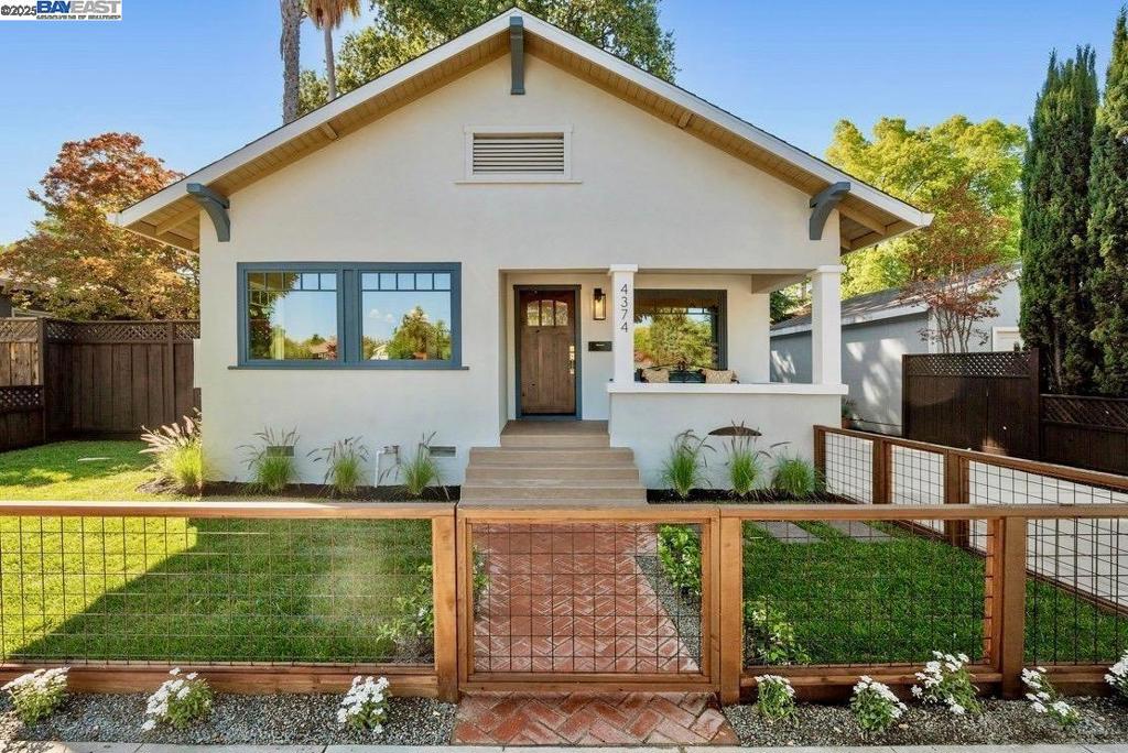 Charming, fully remodeled historic Craftsman just blocks from vibrant Downtown Pleasanton! This 3-bedroom, 2-bath home offers 1,425 sq. ft. of beautifully updated living space with timeless character and modern finishes. The brand-new kitchen features oak shaker cabinets, quartz countertops, stainless steel appliances, and two skylights that fills the space with natural light. Both bathrooms have been fully renovated with stylish, contemporary finishes. Additional updates include smooth interior wall texture, new engineered hardwood flooring throughout, fresh interior and exterior paint, and a new tankless water heater. The home also features newer central heating and A/C, providing year-round comfort. Skylights in both the kitchen and primary bath enhance the bright, airy feel. Enjoy freshly landscaped front and rear yards, perfect for relaxing or entertaining under the shady oak tree, and the long driveway with two car garage. All of this in an unbeatable location—just steps to downtown dining, shopping, Farmers Market, parks, and more. A rare opportunity to own a piece of Pleasanton’s history with all the benefits of a modern Foreverhome.