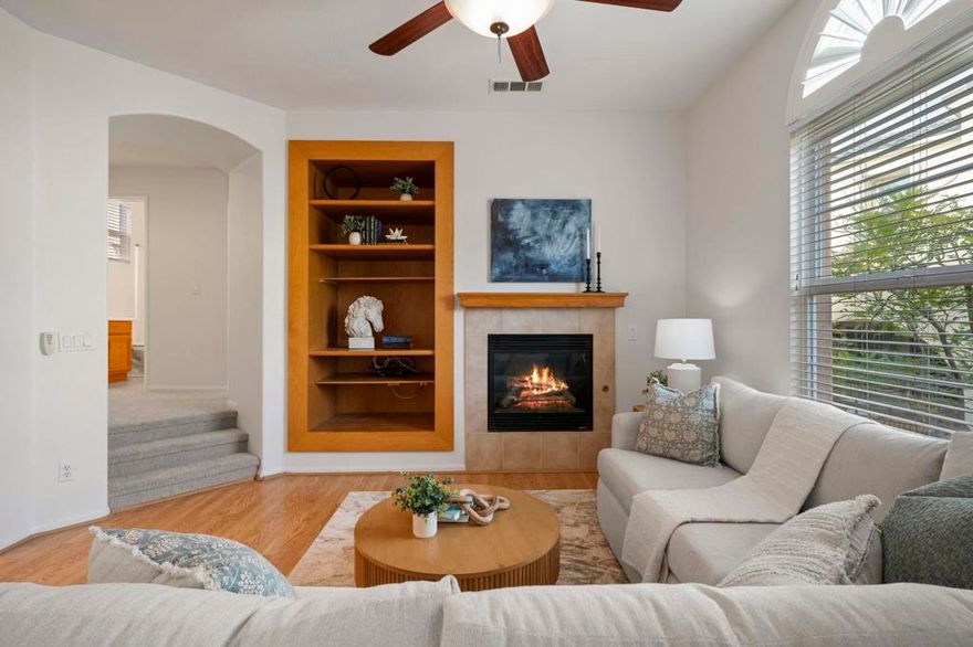 Tucked within the gated community of Bridges at Escala, this home offers both privacy and convenience—just minutes from beaches, shopping, dining, downtown, freeways, and Snapdragon Stadium. The well-designed layout features an open-concept main level with an island kitchen, dining area, and living room filled with natural light. One bedroom and full bath are located on the second level, while two ensuite bedrooms occupy the third—providing flexibility and privacy for guests or family. Recent updates include new carpet, fresh interior paint. The home also includes laminate flooring on main level, a two-car attached garage and a prime location set back from traffic and surrounded by trees for a tranquil feel. Residents enjoy Escala’s resort-style amenities with pools, spa, clubhouse, fitness center, and tennis courts.