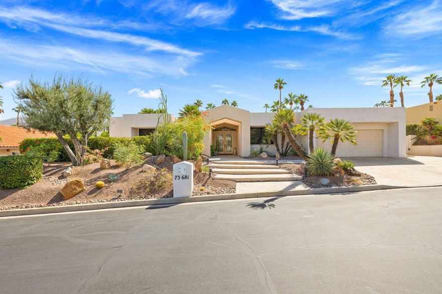 Welcome to Ironwood Heights, part of the Ironwood Country Club community!Discover sophisticated desert living in this custom home. Designed for elegance and comfort, this residence features three spacious en-suite bedrooms for ultimate privacy.The kitchen boasts granite countertops, a butcher block island, a cozy breakfast nook with beautiful views, and a built-in workspace--perfect for both culinary creations and casual dining.Entertain in style in the open-concept great room, showcasing high ceilings, a dramatic fireplace, an oversized sunken wet bar, and dining area. Step outside to your private backyard oasis with views of the mountains, complete with a sparkling saltwater pool, and large pool deck, ideal for sun-soaked relaxation or unforgettable gatherings.Additional highlights include a solar lease for energy efficiency and a dedicated golf cart garage, golf cart included. Experience one of Palm Desert's most desirable gated communities, where luxury and lifestyle converge.  Ironwood Country Club is a private club with two 18-hole golf courses, fitness center, tennis and pickleball courts, and a beautiful club house.  Membership is by application, requires sponsorship and is separate from home ownership.