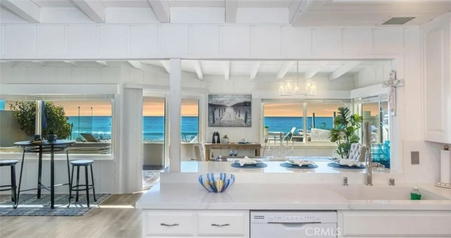 *Fully-Furnished Lease* This newly redesigned modern cottage beach house sits on the sands of Capistrano Beach in the exclusive guard-gated community of Beach Road in Dana Point. The first floor features an expansive kitchen, open-concept family room, and dining area with full ocean views. The living area opens to the outdoor patio and large deck used for dining or lounging and offers relaxing and breathtaking views of the surf break and Catalina Island. The kitchen features quartz countertops, a breakfast bar, and a built-in refrigerator. The family room features beamed ceilings, vertical wood plank walls, and a stacked stoned fireplace. The dining area features a chic chandelier and a built-in curio cabinet. Down the hallway features a spacious den with modern farmhouse double barn doors, a brick fireplace, with double daybed. Adjacent is a bedroom with mirrored closet doors and a full bathroom with a stone-tiled bathroom and shower. 

Upstairs offers a master bedroom that opens to a sizable private balcony overlooking the beach and features dual mirrored closet doors and a ceiling fan. The upstairs bathroom features half-stone-tiled bathroom walls and a walk-in shower and two additional upstairs bedrooms with mirrored closets door. The home also includes an additional half bathroom, a laundry area, and a large one-car garage with additional storage space. An outdoor shower is located on the side of the house and plenty of space to store ocean toys. There is ample guest parking to accommodate six vehicles which not all properties do on this strip. The amenities of the gated community include 24-hour surveillance and security cars that patrol the premises, along with an armed guard a couple of days a week. Just within a few miles from Dana Point Harbor and Doheny State Beach.