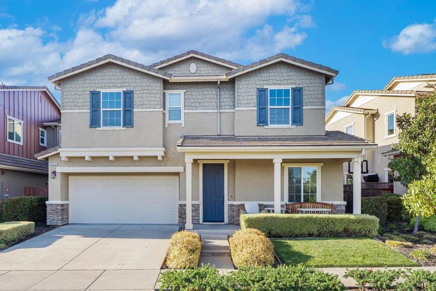 Gorgeous Brookfield home built in 2012, nestled in the highly sought-after Jordan Ranch community with breathtaking views of the hills and city lights. This spacious 5-bedroom, 4-bathroom home offers a versatile floor plan with a full bedroom and bath on the main level, a large upstairs loft, and a beautifully designed open-concept kitchen featuring a generous center island, farmhouse sink, granite countertops, full tile backsplash, stainless steel appliances, and a walk-in pantry. Additional upgrades include rich hardwood flooring, plush carpet, plantation shutters, ceiling fans, newly interior paint, and built-in closet organizers. The expansive primary suite boasts dual walk-in closets, a soaking tub, and a separate stall shower. Enjoy a low-maintenance backyard perfect for entertaining. Located just minutes from, parks, shopping, dining, BART, and major freeways (580/680)  this home truly has it all!