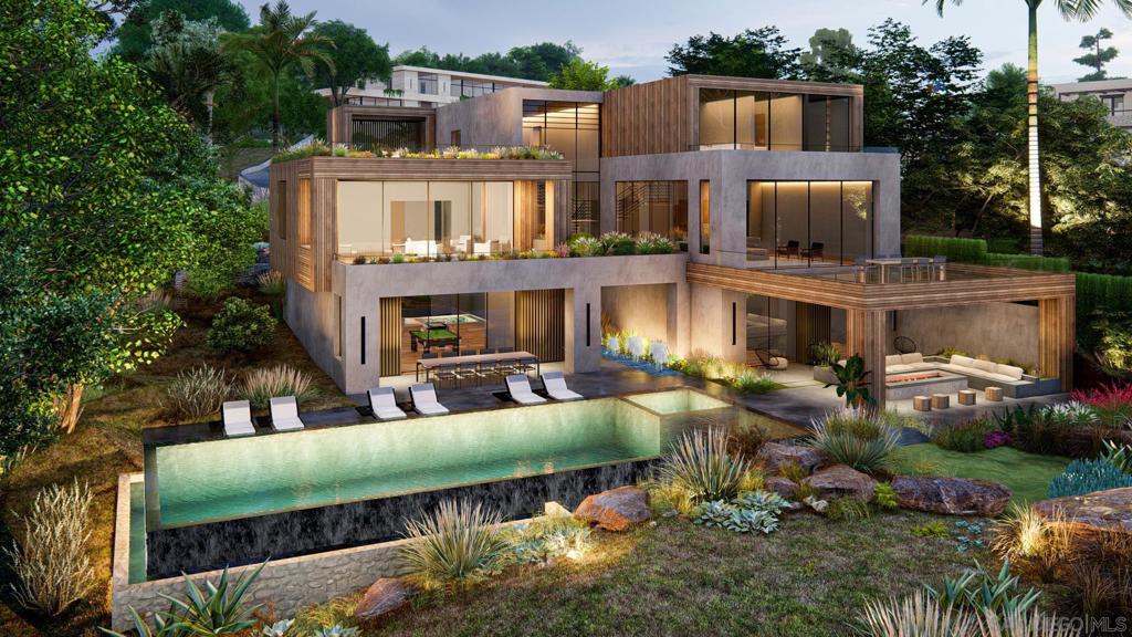 A bold expression of geometric precision, the proposed home for Lot Five is a striking architectural statement that embraces clean lines, dramatic cantilevers, and a seamless connection to its coastal surroundings. Designed as a series of stacked and overhanging volumes, the home’s sculptural form maximizes ocean views while integrating seamlessly with the adjacent canyon landscape. The interplay between the solid concrete base and the lighter wood-framed upper levels creates a dynamic contrast, reinforcing the home’s modern aesthetic. Positioned on a narrower lot, the residence is intentionally oriented to frame expansive ocean views, with its cantilevered forms extending outward toward the horizon. These overhanging structures not only amplify the visual impact but also create shaded terraces that enhance the home’s indoor-outdoor living experience. The carefully curated material palette—contrasting raw concrete with warm wood elements—grounds the home in its natural environment while lending a sense of weightlessness to its upper volumes. With its bold yet balanced design, the proposed home stands as a testament to the harmony between structure and landscape, offering a refined coastal retreat that is as visually compelling as it is functionally innovative. The proposed home for Lot Five utilizes a sophisticated material palette, blending concrete and warm wood elements to create an architectural form that feels both grounded and light. The interplay between the solid concrete base and the lighter wood-framed upper levels creates a striking contrast, adding to the overall modern aesthetic. Lot Five’s home plans feature a gym, movie room, and entertainment/bar space, including a back kitchen/pantry and laundry/mudroom, and a 3-car garage. The primary bathroom features double toilets. There is an option for the main level primary suite to add 1 bedroom and 1 bath. The lot size is 32,210 SF.