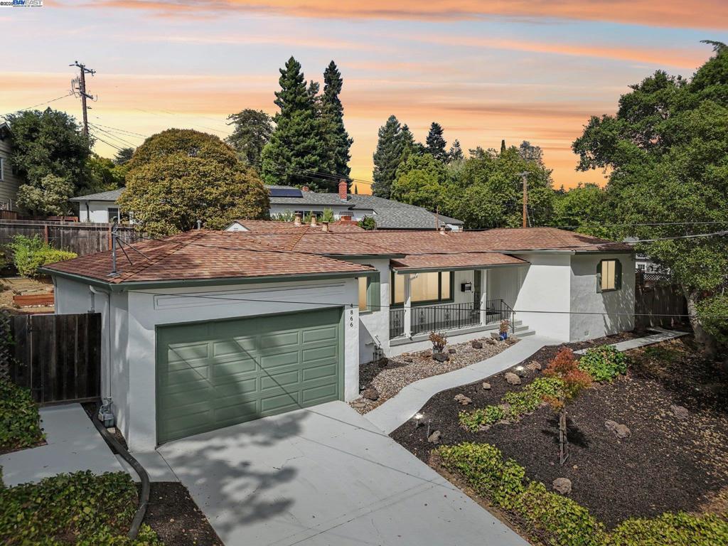 Large bonus/flex room (~173 sq. ft., not included in MLS square footage), gorgeous views, prime neighborhood near top-rated schools with some of the highest test scores in the area, and beautifully renovated with almost everything brand new! Located in one of the most desirable Castro Valley neighborhoods, this home offers a spacious layout on a large lot, featuring 2 large bedrooms, 1.5 bathrooms and a versatile flex room that can be used as a separate family room or office. The bright living room with fireplace provides a welcoming space filled with natural light. The fully renovated kitchen is ready for culinary adventures with new cabinets, quartz countertops and stainless steel appliances including a gas stove, and opens to a formal dining area with a large window that enhances the kitchen and dining space with a bright, inviting atmosphere. Bathrooms feature new vanities, new light fixtures and an updated shower. Step outside to enjoy updated landscaping in both front and backyard, creating a serene setting for gatherings and relaxation. Additional features include central heating, updated sewer line (PSL compliance cert available), a well-maintained roof, a large attached garage, new interior & exterior paint, new flooring, modern light fixtures and more. Check it out!