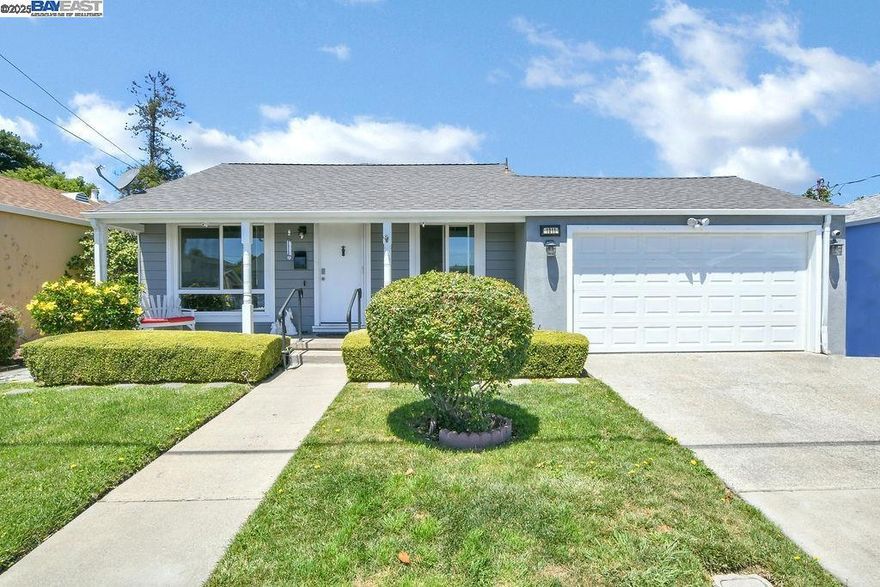 SAN LORENZO VILLAGE - NO HOA! Well maintained and updated throughout - 1484 sq ft 3/1 with 2 car garage - Open concept living w/Formal living & dining room plus spacious family room w/new gas stove - Kitchen w/new granite counters & kitchen sink & faucet, NEW SS appliances & refrigerator plus casual dining area - Complete bath remodel - new luxury laminate flooring - New Interior / Exterior paint - New dual pane windows - New roof asphalt shingles - Replaced skylights in bath & dining room - Structure of garage rafter and header replaced - New garage door - New phantom screen door front & front door code lock - Entertainers backyard w/new fences & gates (back & right side) - 12x16 wood gazebo w/shades & set up with TV - 1000 ft new patio pavers - New 10x12 Tuff Shed - Moen water leak detector installed - New ceiling fans & vertical blinds - All this and more...