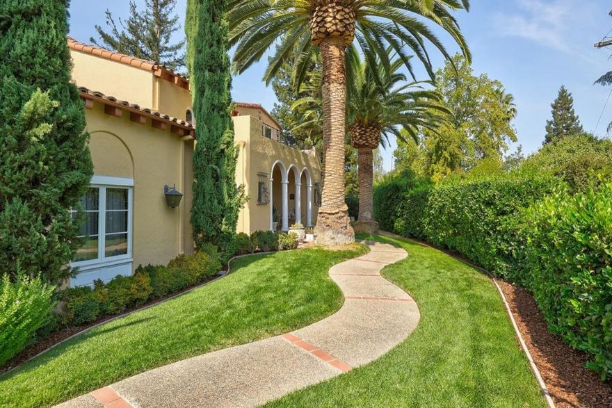 Casa Reposa - A Spanish Hacienda & Jewel of the Neighborhood. Own a piece of Los Altos history, on Historic Resource List, circa 1925. Quiet cul-de-sac just over one-half mile to the Village. 5 bedrooms and 3.5 baths plus 1 bath adjoining the 2-car garage. Grand-scale living room with majestic fireplace and formal dining room. Office/library plus family room off kitchen, each with fireplace. Remodeled eat-in kitchen and bathrooms. En suite upstairs primary suite with fireplace and balcony. Beautiful level grounds with pond, Canary palms, lawn, terraces, and room for a pool. Excellent schools: Santa Rita Elementary, Egan Junior High, and Los Altos High.