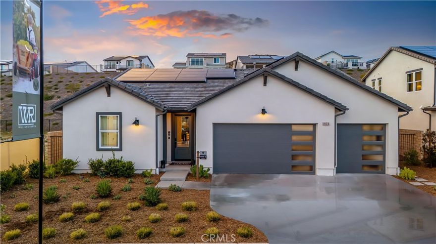 SINGLE-STORY HOME with a View! This brand-new home is 3 bedrooms and 3 baths. Located in Williams Ranch, you're just moments from everything Valencia offers. This home is 2,380 sq. ft. of living space and a spacious 3-car garage. It’s a very desirable location that’s low maintenance yet has spacious separation between you and your neighbors! Cook up a feast in your open kitchen with an island to prepare meals and still be engaged with those you love in your Family. The primary bedroom is designed to be away from it all where you can unwind in your primary bathroom with a spacious shower, vanity area with 2 separate sinks, and walk-in closet to call your own. Your laundry room is complete with a laundry sink. The secondary bedrooms are not too far away and share a bathroom with separate doors for privacy. Check it out for yourself this Great Single Story! 

Welcome to Williams Ranch, a community designed for you and your lifestyle in mind. Live on a 430-acre master-planned community nestled between the Sierra Pelona Mountains, and Castaic Lake Recreation Area, and is adjacent to Valencia’s Commerce Center. Join a community that will have an exceptional recreation center, a junior-size Olympic swimming pool, an upcoming entertainment amphitheater, an outdoor kitchen, and a wine pavilion. Here you are surrounded by an abundant open space, hiking trails, numerous pocket parks, large citrus orchards, and working vineyards. All are designed to embrace Castaic’s natural terrain and vistas while adhering to the highest standards of design and detail. 

Please note that the pictures are of decorated model home Vineyard Collection - Plan 4. Call Williams Ranch Sales Office for more information about this beautiful home!