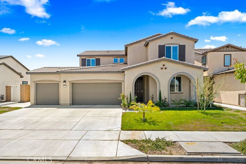 Welcome to 5053 Moon Eye Drive—an impressive 5-bedroom, 2.5-bathroom, 2,891 sq ft home located in the highly sought-after Colt Ridge community. This beautifully designed two-story home offers both comfort and functionality, featuring a bright, open-concept layout and elegant granite countertops throughout. As you enter, you’re welcomed by a versatile flex space, ideal for a formal sitting area, playroom, or home office. The spacious kitchen is a standout with a massive walk-in pantry, perfect for storage, and flows effortlessly into the dining and living areas—making it ideal for both everyday living and entertaining. Downstairs, you'll find a flexible bedroom with a walk-in closet, currently used as an office—an excellent setup for guests, remote work, or multigenerational living.
Step outside to the move-in ready backyard, where concrete paving is already in place—perfect for setting up a fire pit, BBQ area, or custom outdoor seating. It’s a great space to relax or entertain friends and family. Additional features of this home include an oversized 3-car garage with ample room for vehicles, storage, or even a home gym. Granite countertops are featured throughout the home, offering a cohesive and upscale finish. The thoughtfully designed floor plan maximizes both space and natural light, creating a comfortable flow throughout. Located in one of Hemet’s fastest-growing and most desirable neighborhoods, this home also provides access to the Colt Ridge community’s resort-style amenities, including a recreation center, swimming pool, and outdoor activity areas. You’ll also enjoy the convenience of being just minutes from local shopping, dining, and entertainment. This home truly offers the perfect blend of modern style, space, and convenience. Don’t miss your opportunity to own this turnkey property—schedule your private tour today!