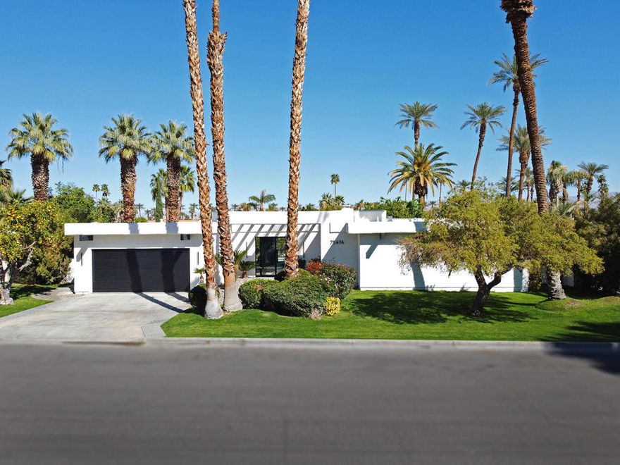 Modern remodeled masterpiece set on an oversized lot in Indian Wells on the prominent, south side, of Highway 111.  New, custom glass doors flood light and command views of Eisenhower mountain into the fully, floor-up remodeled interior of this contemporary custom build.The entire property has been exquisitely re-worked, offering both function and sophistication.  A modern, stylish new kitchen sets the palette with high-end appliances, new stone countertops and custom cabinets framed by new lighting and open shelving.A re-imagined granite-wrapped bar with integrated wine fridge compliment the large, open great room which is anchored by a custom, dramatic, focal fireplace.Light and bright, the 3 large glass sliding doors reveal the high volume painted ceiling beams, large artwork walls and open concept that allows the indoor/outdoor living that has become a desert hallmark.The expansive primary suite opens to a bonus, outdoor room/atrium space perfectly suited to an exercise space, art studio or separate 4th bedroom or casita.3 en suite baths, along with the main-space powder room, have been thoughtfully remodeled and/or added and expanded with providing warm luxury and comfort that echo the mid-century color and splendor that dots the neighborhood with eclectic architecture and style.A newly resurfaced salt-water pool shimmers in the private, lush rear yard where the palm shadows shade the numerous citrus trees.  The roof has been thoughtfully remodeled with new foam and seal.  New windows throughout.  New electrical panel allows for ev install.  As an Indian Wells resident you'll have access through the Indian Wells resident card that allows for preferred rates and discounts and the Indian Wells Resort.This opportunity, in a central, non-gated Indian Wells location, rarely comes with this level of sophistication and with this value!Take advantage of this opportunity.The work has been done for you, exceptionally!