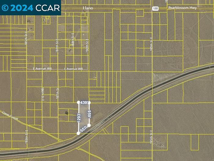 Location is approximately 6.0 miles east of Pearblossom and 1.0 mile south of Pearblossom Highway along 190 St. E. Southside of the parcel borders the Aqueduct. Llano Cutoff Rd. is located approx. 700 feet west of subject parcel. (Latitude/Longitude - 34.486141°/-117.792236°). All data is provided without verification or warranty. Buyer to verify all data and suitability for Buyer's intended use. SALE PRICE, TERMS ARE SUBJECT TO FINAL APPROVAL OF BANKRUPTCY COURT. CALL LISTING BROKER FOR DETAILS.