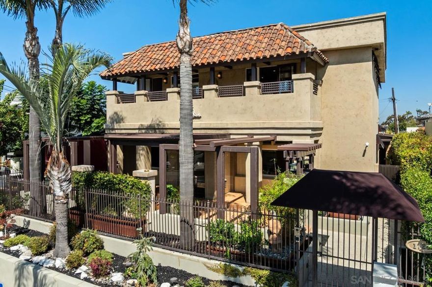 Welcome to this beautifully remodeled and meticulously maintained home in sought after north Mission Hills. Enter the front courtyard with its meditative waterfall planter...imagine stepping into your favorite resort every day. Light and bright with soaring ceilings throughout, this home exudes elegance and refinement. Built for entertaining on a large scale or intimate gatherings, this flexible floor plan features 3 bedrooms (2 en-suite), 2&1/2 baths downstairs with huge living room, formal dining room, breakfast area and chef's kitchen.  Upstairs with views from every window are 2 more en-suite bedrooms with walk-in closets, a generous family room with fireplace & wet bar for cozy evenings or watching your favorite shows. Huge Primary suite has a spa bath with separate tub and shower. Custom built-in cabinets fill the walk-in dressing room.  There's room to roam, curl up with a book or share a meal while retaining privacy for each household member. The home features owned solar, great neighborhood shopping, services and restaurants. Minutes from the airport, downtown and beaches. Metro San Diego accessibility within a beautifully historic neighborhood lined with palm trees.
