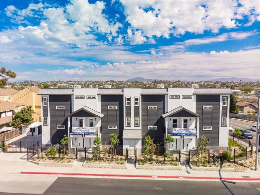 Exceptional new 8-unit townhome community in central San Diego, currently in lease-up at $3,250/month per unit. Each spacious 2BR/2BA tri-level home features an attached 2-car garage, private patio, and sleek modern finishes. Fully separately metered for gas, electric, and water—ideal for low-maintenance ownership. A rare turnkey multifamily asset offering strong rental demand, new construction stability, and excellent long-term upside.
