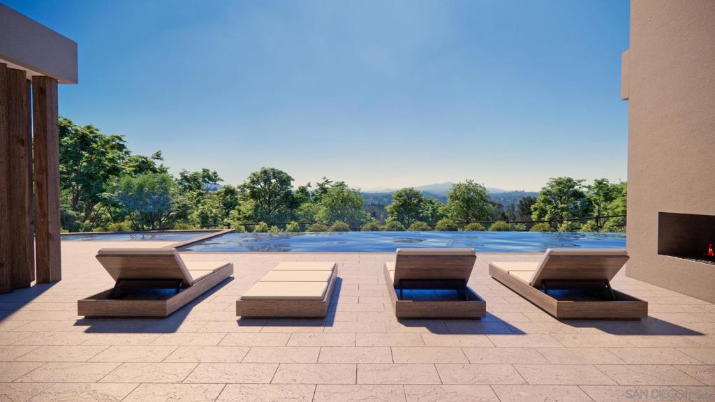 Introducing this A++ homesite perched above the treetops on a quiet Rancho Santa Fe Covenant street, this elevated 2.34-acre lot offers sweeping views, golden sunset skies, and a rare opportunity to build your dream estate without the wait. Fully approved Covenant Art Jury plans feature a 7,721 SF single-level modern residence with 5 ensuite bedrooms and 2 additional baths (including a pool bath and deluxe powder room). A long, elegant driveway leads past the 1,200 SF 2-bedroom guest house—complete with its own 2-car garage, full bath, and powder bath—before arriving at the main residence. Designed for a dramatic sense of arrival with an expansive great room with soaring ceilings, executive office surrounded by water, a chef’s caliber kitchen and prep kitchen plus game room and wine bar for entertaining. The primary suite is envisioned as a private wellness sanctuary with a large shower, soaking tub, sauna, cold plunge courtyard, and dual closets & water closets. Outdoor amenities include a cascading infinity-edge pool, large spa, multiple verandas, serene lounge areas, and lush gardens for recreation and reflection. This thoughtfully designed estate site is far beyond a blank canvas—it's ready for your vision to come to life in one of Rancho Santa Fe’s most coveted locations. Prime central lot, walkable to the Village and golf and surrounded by all newly built estates. Nearby to one of San Diego's TOP schools, this is an opportunity not to be missed!