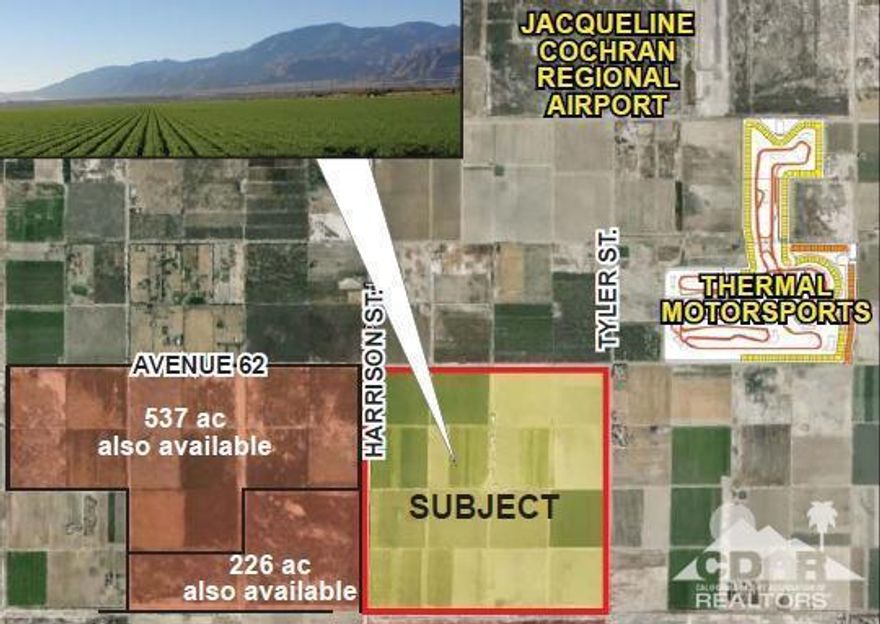 Great property in the immediate path of growth. Specific Plan pending approval. Next to Kohl Ranch, a 7,171 unit specific plan. Across from Thermal Motorsports, a premier private motorsports facility with members-only race track. One mile south of Jacqueline Cochran Regional Airport. Adjcaent 763 acres also available for a total of 1,392 acres.