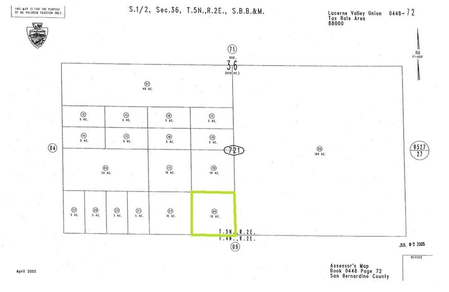 ***Come VIEW and MAKE an OFFER TODAY! AFFORDABLE ACREAGE located in expanding Lucerne Valley CA. The 10-ACRE parcel, situated in the San Bernardino County High Desert, is zoned RC - Resource Conservation. The RC zoning allows for many agricultural, residential, recreational, commercial, and renewable energy possibilities. Tucked away in a secluded location, yet close to CA-18 and CA-247 Highways, offering easy access from Interstate-40, and Interstate-10. Plus the site is right in the middle of gorgeous natural surroundings, and not far away from scenic destinations like Big Bear Lake and Joshua Tree. An ideal spot for your own personal ranch or recreation area. Not to mention the potential for mitigation land banking, and with California increasing standards for renewable energy generation demand for desert acreage has started to increase. In addition, another nearby 20-ACRE parcel is available. See APN 0448-721-04. Each parcel can be purchased separately or as a package deal. Priced at only pennies per sf, this is a must see OPPORTUNITY before it's too later.***